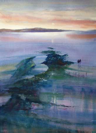 A pale sun lights a flat empty landscape